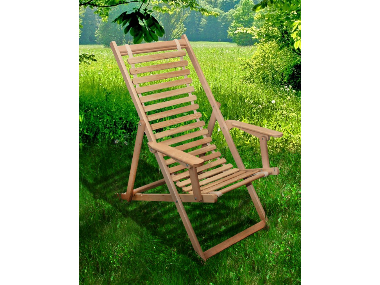 Садовое кресло шезлонг раскладное деревянное с тканью